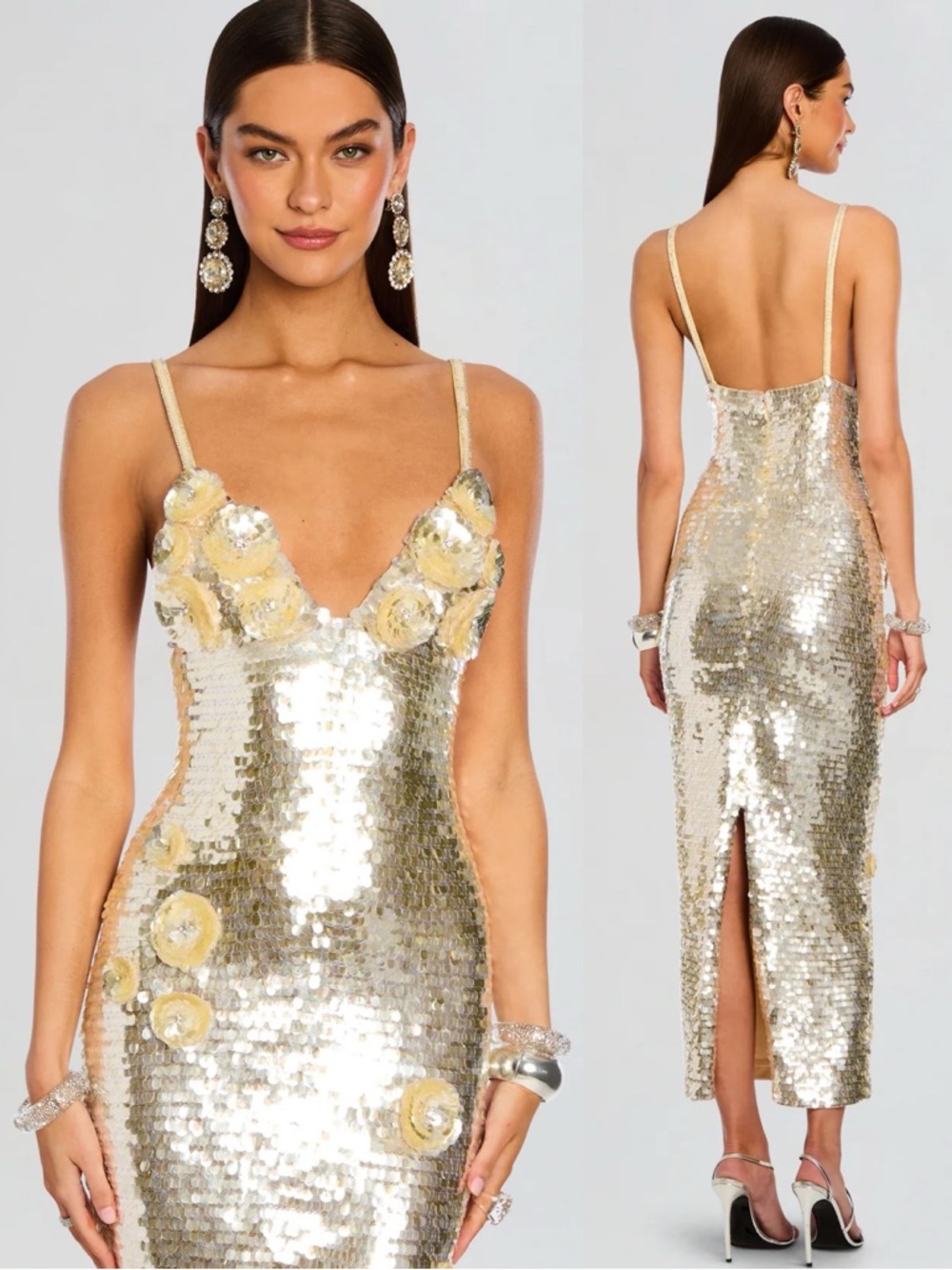 Retrofete Ines Embroidered Sequin Dress Yuzu Gold NEW with tags - Picture 2 of 10